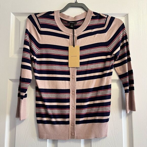 Halogen Striped Crewneck Cardigan  - Picture 3 of 11